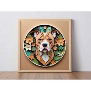 Pit Bull Terrier Papercut Art: 12x12 Red AmStaff Dog Pet Portrait Digital Print